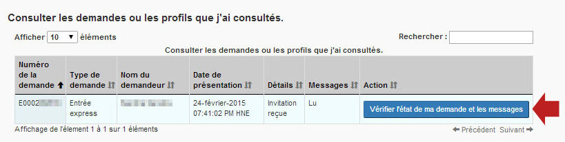 Image de la table de « Consulter les demandes ou les profils que j’ai consultés » tel que décrit ci-dessus
